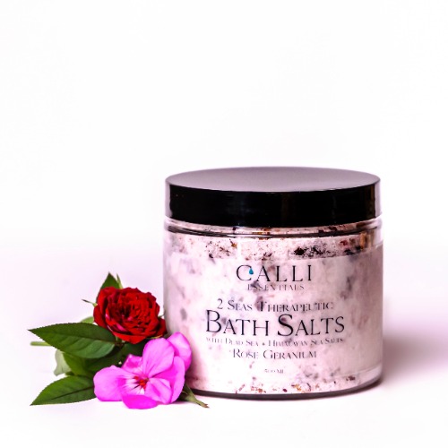 2 Seas Bath Salts With Dead Sea and Himalayan Salts + Epsom Salts -500 Grams - Rose Geranium