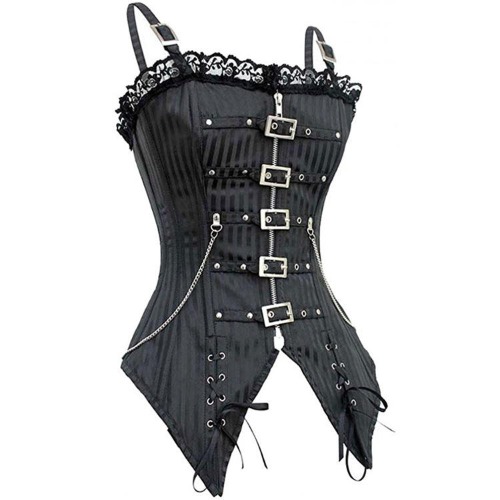 Black Red Stripe Sexy Punk Goth Corset - black / L