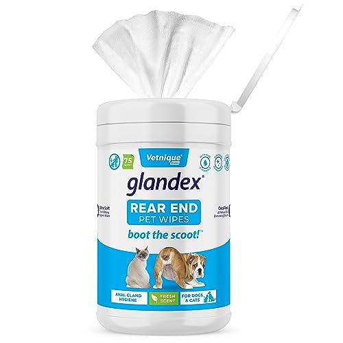 Glandex Toallitas para Mascotas, toallitas higiénicas para Limpiar y desodorizar Las glándulas anales para Perros y Gatos, por Vetnique Labs (75ct) - 75ct