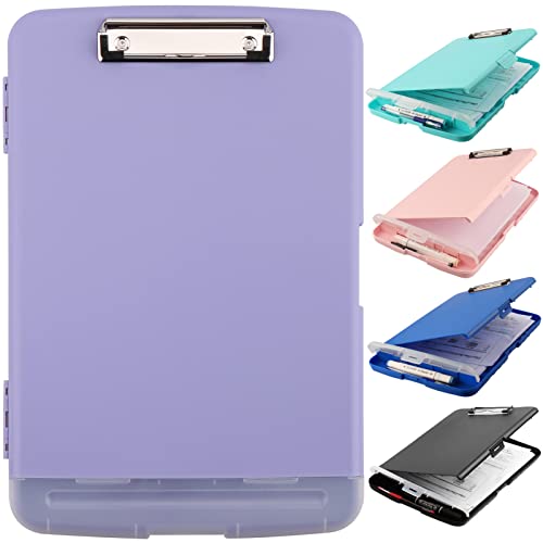 Clipboard with Storage, A4 Binder Nursing Clipboards with Pen Holder, Heavy Duty Storage Clipboard with Low Profile Clip, Clipboard Folder Side-Opening, Smooth Writing Clip Board (Light Purple) - Light Purple