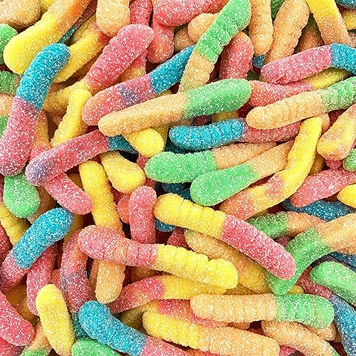 LaetaFood Sour Neon Gummy Worms Candy (1 Pound Bag)