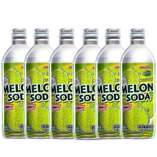 Sangaria Japanese Ramune Soda Drinks Ramu Bottle - Original, Grape, Melon Flavour 500ml (Pack of 6) - Melon Flavour - Melon
