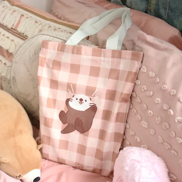 Brown Gingham Lakko Tote Bag