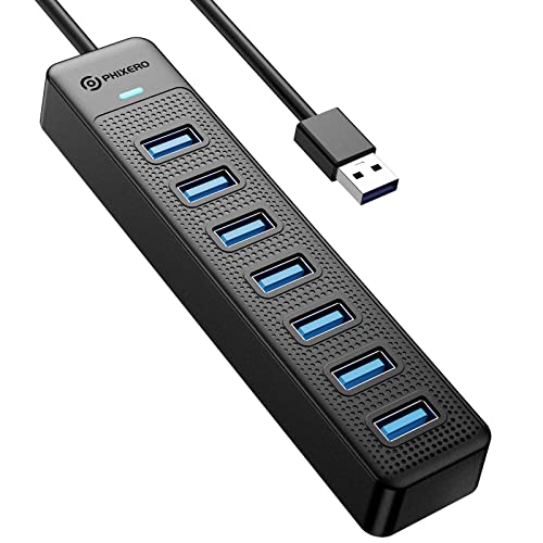 PHIXERO 7 Port USB Hub, USB 3.0 Hub Multi USB Port Hub, Portable USB Extension Hub, Compatible with All USB 3.0/2.0/1.1 Port Device - 15CM/0.5FT - 7 Port