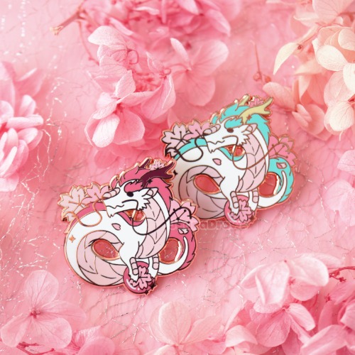 Sakura Dragon Enamel Pin - Teal