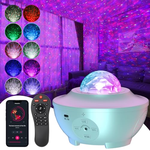 UOUNE Galaxy Projector,Star Projector with Remote Control,Music Bluetooth Speaker,Timer,Ocean Wave Star Sky LED Night Light Lamp for Baby,Kids Bedroom,Stage,Birthdays,Christmas, White - C-white