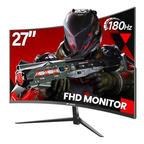 CRUA Gaming Monitor 27 Inch 180Hz, Curved PC Monitor Full HD 1080P 1500R Frameless Computer Monitor with FreeSync and Eye Care Technology, Supports VESA - FHD200Hz