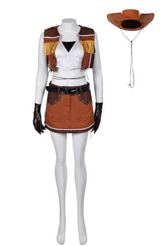 YANVS FF7 Tifa Lockhart Cosplay Costume Adult Women Halloween Carnival Cosplay Tifa Cowgirl Outfits Suit - Small - Brown