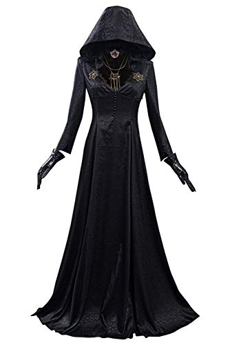 brehiay Lady Village Evil Costume Alcina Dimitrescu Black Hooded Dress Halloween Vampire Cosplay - Small - Black