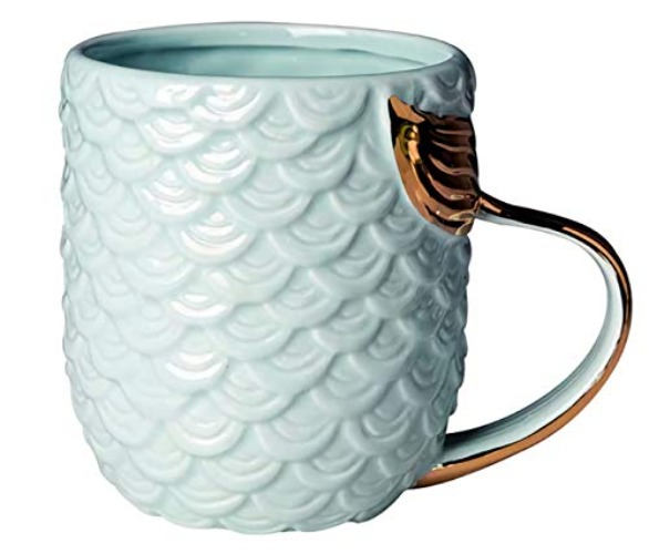 KNC 15oz Mermaid Ceramic Coffee Cup, Cappuccino Beer Milk Cup, Mug, Birthday Gift, Couple Gift for Men Women Kids Girls Boys (Blue) - Blue
