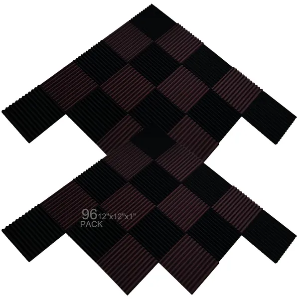 96 PACK Medium Sale Acoustic Foam Soundproof foam (Black/burgundy) - Black/burgundy