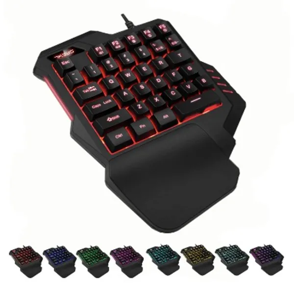 RGB Backlit Wired Gaming One Handed Keyboard Mechanical Feeling for PS4 Xbox PC Mobile Gaming
