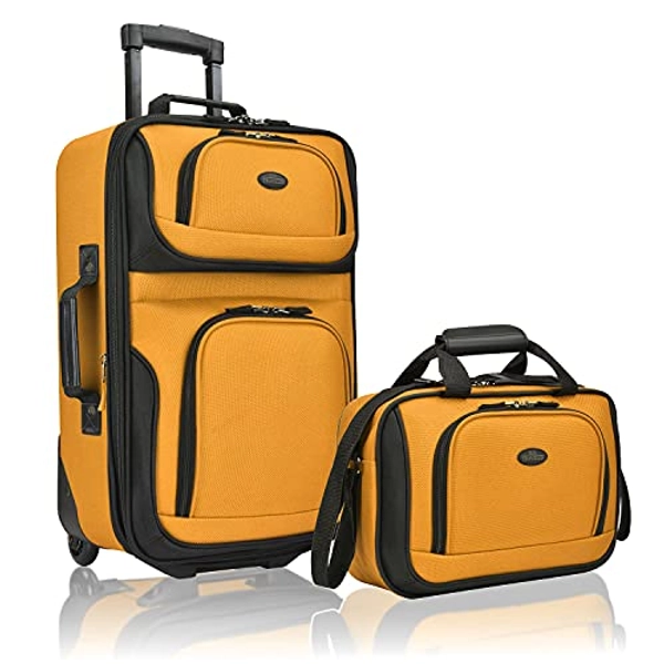 U.S. Traveler Rio Rugged Fabric Expandable Carry-on Luggage Set, Mustard , 2 Wheel