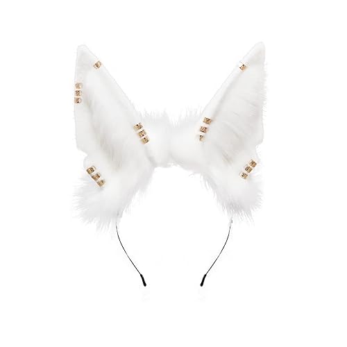 LittleLuluda Gothic Plush Furry Wolf Ears Headband Animal Cosplay Halloween Costume Accessories - White