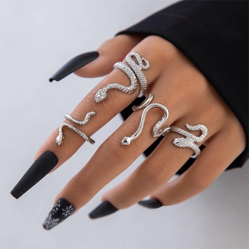 4 piezas de anillos de serpiente exagerados únicos para mujeres, decoración de fiesta, regalo de joyería de personalidad