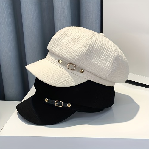 Belt Decor Embossed Newsboy Hat Elegant Solid * Cap Lightweight Breathable Beret Hats For Women Autumn &amp; Winter