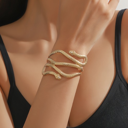 Diseño De Serpiente Creativa Brazalete Dorado Abierto Estilo Hip Hop Gótico Joyería De Hierro De Moda Regalo Femenino