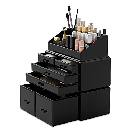 Readaeer Makeup Cosmetic Organizer Storage Drawers Display Boxes Case 6 Drawers （Black） - Black