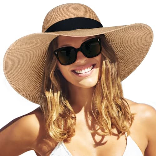 FURTALK Womens Sun Straw Hat Wide Brim UPF 50 Summer Hat Foldable Roll up Floppy Beach Hats for Women - Medium-Large - 01-purekhaki