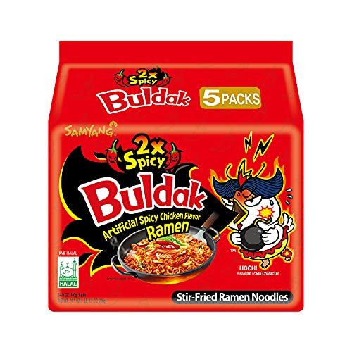 Samyang 2X Buldak (Korean) Hot Spicy Chicken Stir Fried Ramen 4.94 oz (Pack of 5) - Chicken - 4.9 Ounce (Pack of 5)