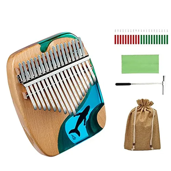 Hluru Resin Ocean Blue Kalimba | New 17 Key Whale Flat Board Thumb Piano No Screen Birthday Music Gifts