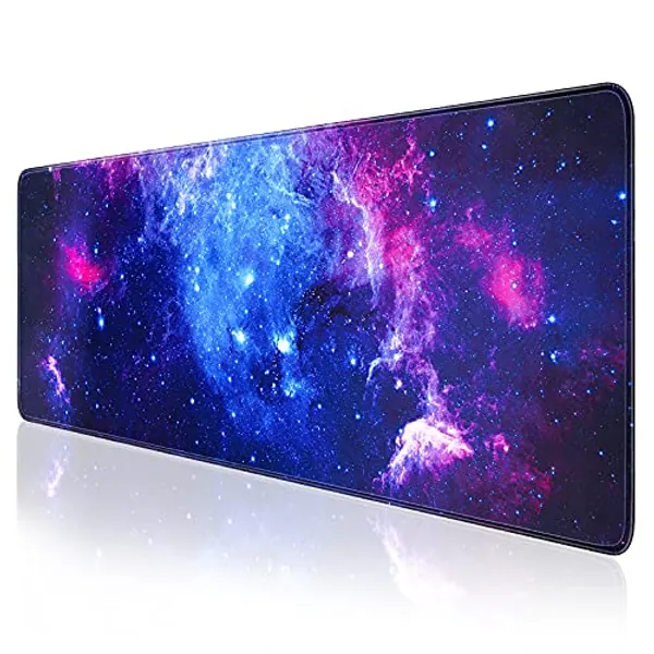 Gaming Mouse Pad, QOMOLAMA Large Mouse Pad XL 31. 5x11.8in, Big Extended Computer Keyboard Mouse Mat Desk Pad for Laptop with Stitched Edges, Waterproof Mousepad for Gamer Home&Office -Galaxy