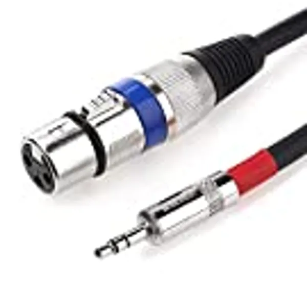MOBOREST XLR to 3.5mm Microphone Cable XLR Splitter, XLR Female to 3.5mm 1/8 Male TRS Stereo Mini Jack AUX Interconnect Cord Audio Mic Cable (5Feet)