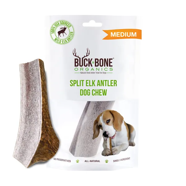 Buck Bone Organics Dog Chews, Antlers for Dogs, Long Lasting Dog Bones for Aggressive Chewers, No Preservatives, Wild Shed in The USA - Medium (Pack of 1)