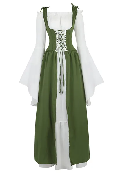 Zhitunemi Renaissance Costumes for Women Dress Fairy Gothic Gown Chemise Peasant Dress Medieval Costume - Large Olive Green