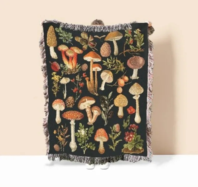 Woven Mushroom Blanket Cottagecore Throw Gift for Mushroom | Etsy