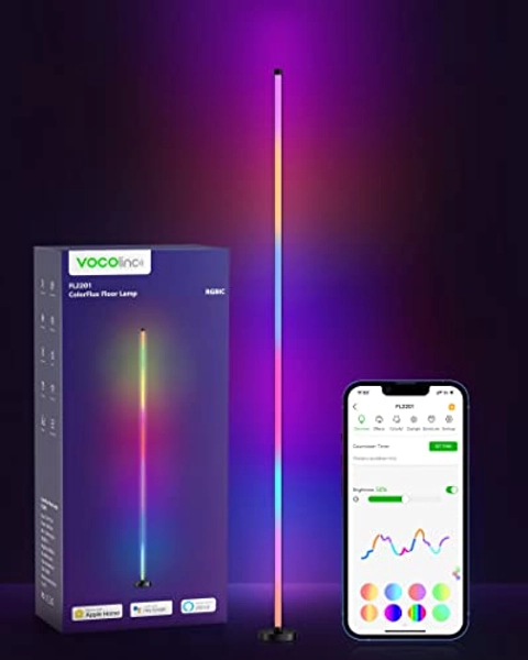 VOCOlinc Smart LED Floor Lamp, Modern Floor Lamp with Voice Control, 16 Million Colors, Timer，Stepless Dimming, Corner Lamp with Music Modes, Work with Apple Home HomeKit Alexa Google