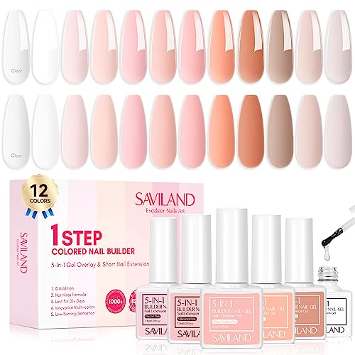 Saviland 12 Farben Builder Nail Gel Set – 5-in-1 Aufbaugel für Gelnägel, Builder Gel für Nägel Nagelverstärker und Nagelhärter,U V Nagellack Gel Set,Rubber Base Gel für Gelnägel Nagelverlängerung - 12PCS