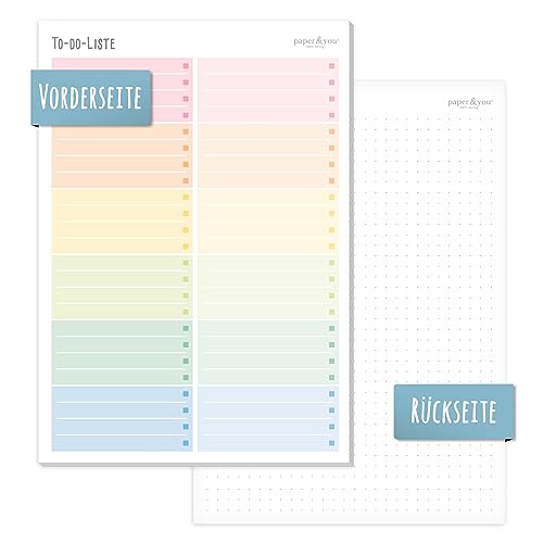 paper&you® A5 TO-DO Listen Block [Rainbow] 50 Seiten inkl. Notizblock auf der Rückseite | nachhaltig & klimaneutral