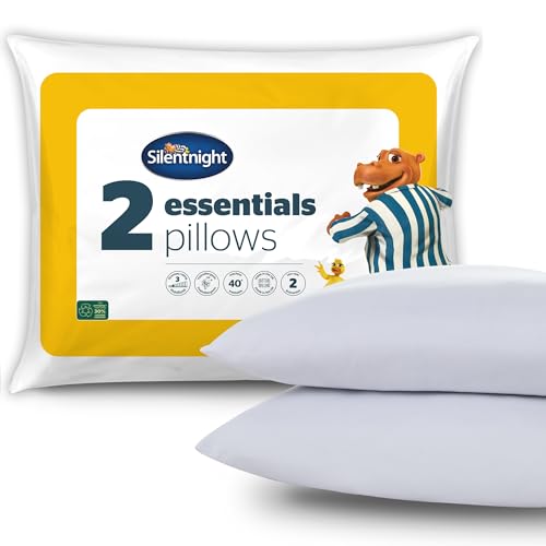 Silentnight Essentials Pillows 2 Pack - Soft Comfortable Soft Medium Support Pillows for Front, Stomach, Back and Side Sleepers - Hypoallergenic and Machine Washable - Pack of 2 - White - 2 Pack