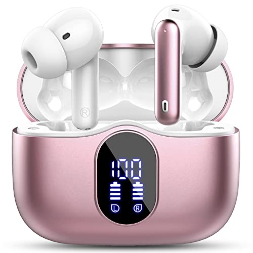 Wireless Earbuds,Bluetooth 5.3 Headphones In Ear with 4 ENC Noise Cancelling Mic,LED Display 2023 Bluetooth Earbuds Mini Deep Bass Stereo Sound,36H Playtime,Wireless Earphones IP7 Waterproof,Rose Gold - Rose Gold