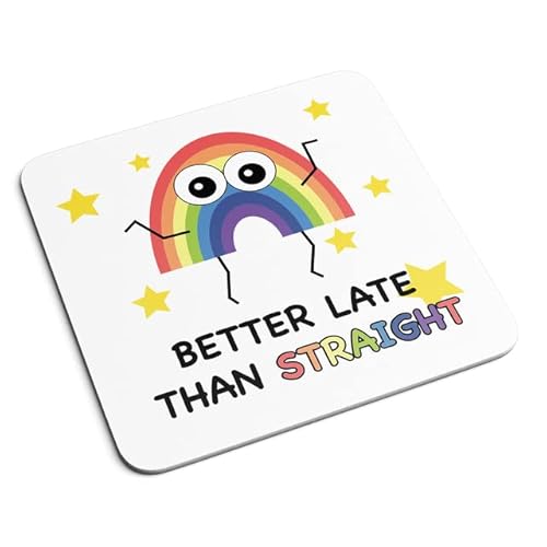 Better Late Than Straight Coaster - LGBTQ Community Gay Pride Parade Rainbow Humour Joke Funny Drinks Cup Home Decor Placemat Kitchenware Gifts Presents (White) - White