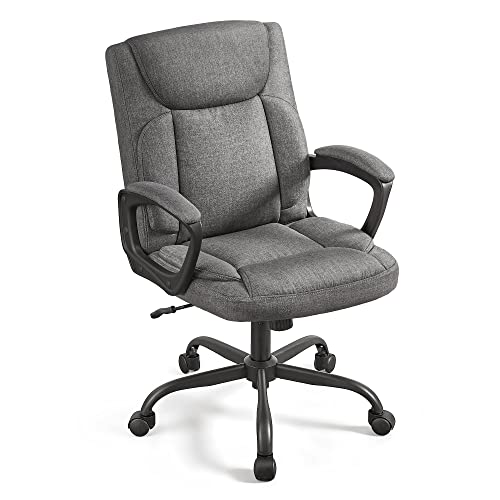 SONGMICS Office Chair, Desk Computer Chair, Ergonomic Home Office Chair, Tilt Function, Height Adjustable, Padded Armrests, Linen-Look Fabric Surface, Grey OBG040G11 - Gray - Polycotton