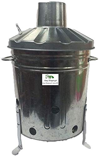 Srendi® Small Medium Large 15L 60L 90L Litre Metal Galvanised Garden Incinerator Fire Bin Burning Leaves Paper Wood Rubbish Dustbin Shovel and Poker Made in U. K. (15L INC Onlly) - 15L INC Onlly