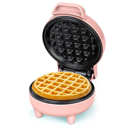 SNAILAR Mini Waffle Maker, 550W Waffle Iron, Ready Indicator Light, Non Stick Coating, Cool Touch Handle, Compact Size, Pink - Pink