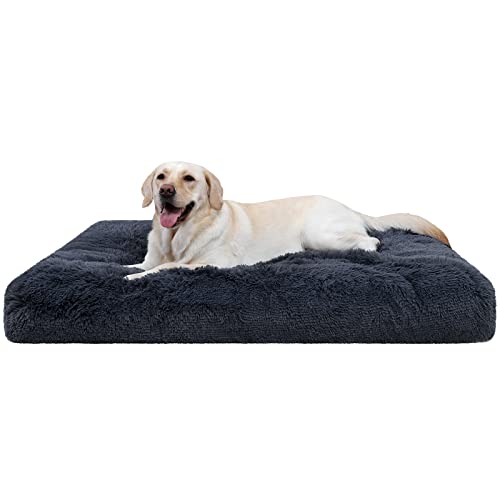 CHAMPETS Large Washable Dog Bed for Crate 41"X27", Dog Beds Large Sized Dog,Waterproof Dog Beds for Large Dogs with Washable Removable Cover,Crate Pet Bed for Large Dogs, Dark Grey - 41.0'' L × 27.0'' W × 3.5'' Th - Dark Grey