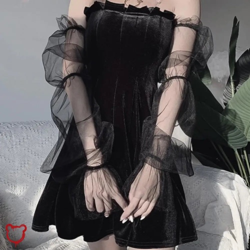 Black Grunge Mesh Bell Dress - black / S