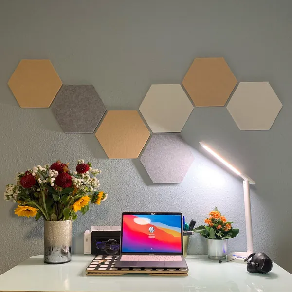 Polygon Sound Diffuser Panel Acoustic Felt Hexagon Pin Board Wall Tile Art Design Adhesive Backed Damper