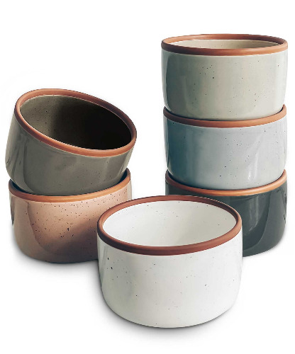 Mora Ceramic Ramekins - 8oz, Set of 6 - Small Oven Safe Baking Dishes/Cups - For Personal Pudding, Creme Brulee, Souffle, Serving Dip, Custard, Ice Cream - Single Mini Bowls - Assorted Neutrals - 8oz Assorted Neutrals
