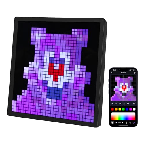 REYLAX LED Pixel Art Display 32x32-Smart Alarm Clock RGB Pixel Matrix Panel DIY Graffiti Animations Patterns Text Programmable LED Sign for Gaming Room Desk Accessories for Kids Adults - 32*32