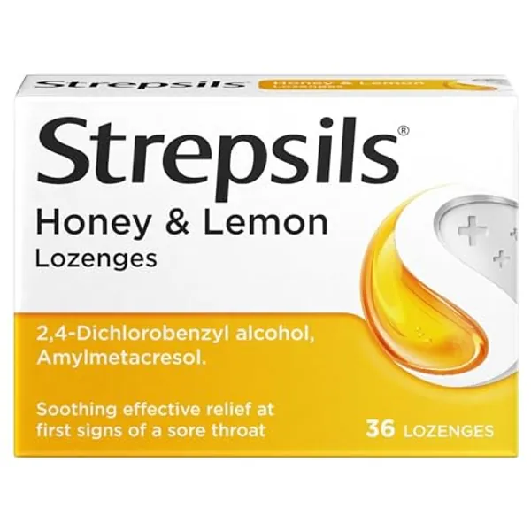 Strepsils Honey & Lemon Lozenges, 36s, Gluten Free, Sore Throat Relief, Soothes Sore Throat, Fights Infection, Works in 5 Mins