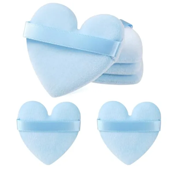 6 Pieces Heart Shape Powder Puff, Soft Makeup Puff Foundation Sponge Cushion Puff Makeup Applicator for Contouring, Eye and Corner, Beauty Blender Spong Make Up Tools for Women (Light Blue)