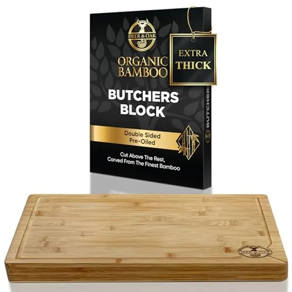 Deer & Oak Premium Butchers Block (40 x 30 x 4cm) Extra Thick - Large Wooden Chopping Board - Chopping Board Wood - Wooden Cutting Board - Butchers Block Chopping Board - Wood Chopping Boards