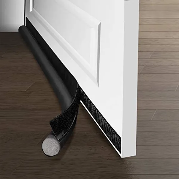 NeuWee Door Draft Stoppers, Self Adhesive for Bottom of Doors Silencer Soundproof Door Threshold Draft Blocker, Door Soundproofing Fits for Exterior and Interior Doors Dust-proof, 3.1 × 94.5cm (Black)