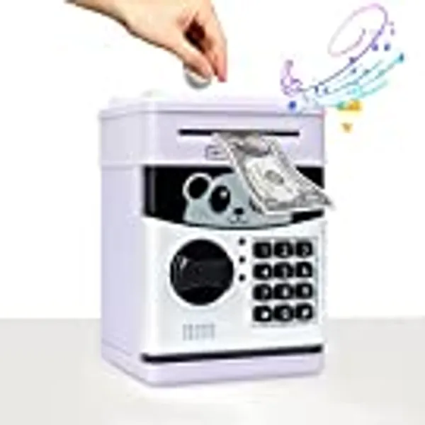 Large ATM Piggy Bank, Birthday Toys Gifts for 4 5 6 7 8 9 10 Year Old Boys Girls, Electronic Real Money Coin Can ATM Machine, Plastic Saving Bank Safe Lock Box, Kids Kawaii Cute Stuff Birthday Gift
