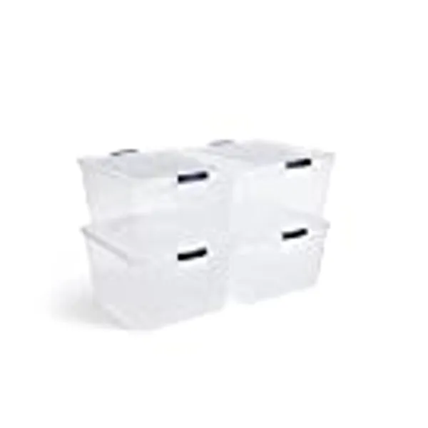 Rubbermaid Cleverstore Clear 71 Qt/18 Gal, Pack of 4 Stackable Large Storage Containers with Durable Latching Clear Lids, Visible Storage, Great for Tools, Sports Equipment, and Large Items